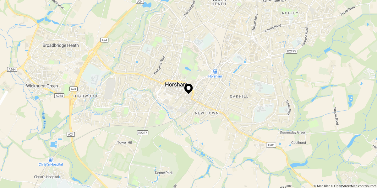 Approximate location of Barttelot Road, Horsham, West Sussex, RH12
