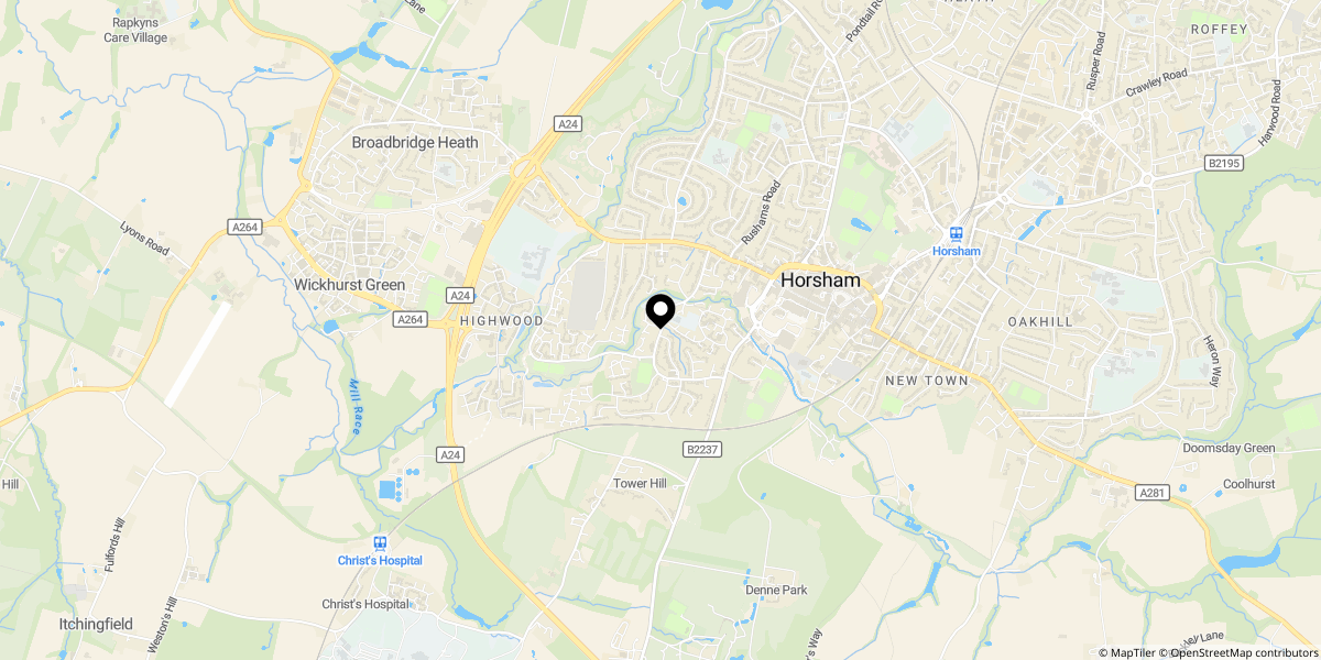Approximate location of Brookfield Close, Horsham, RH12